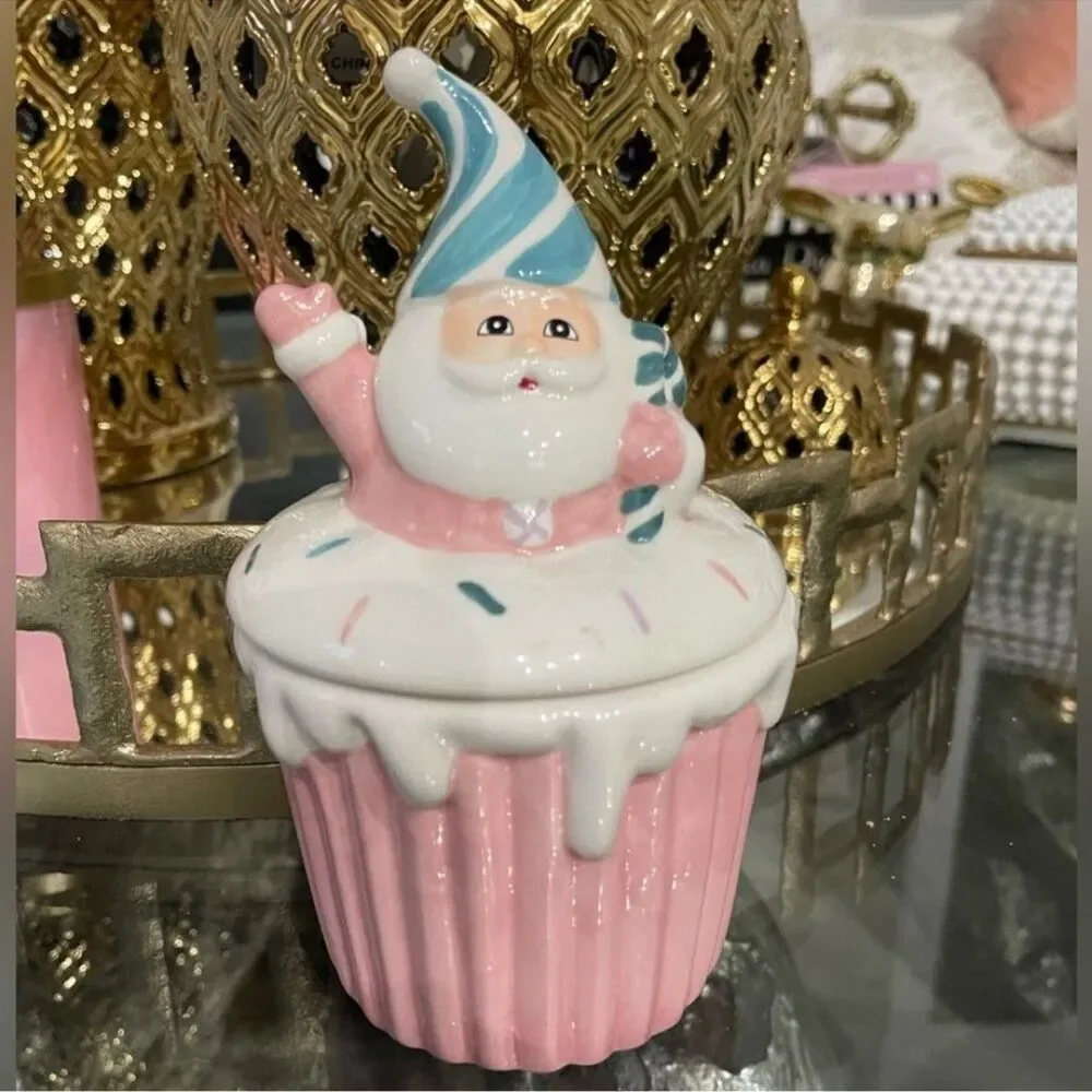New Pastel Pink and Teal Santa Cupcake Candle
